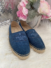 Load image into Gallery viewer, Prada Embroidered Logo Denim Espadrilles- Pre Loved💞