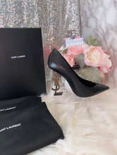 Load image into Gallery viewer, Saint Laurent YSL Opyum Smooth Leather Black Pumps With Officer Gold-Tone Heel- BRAND NEW!