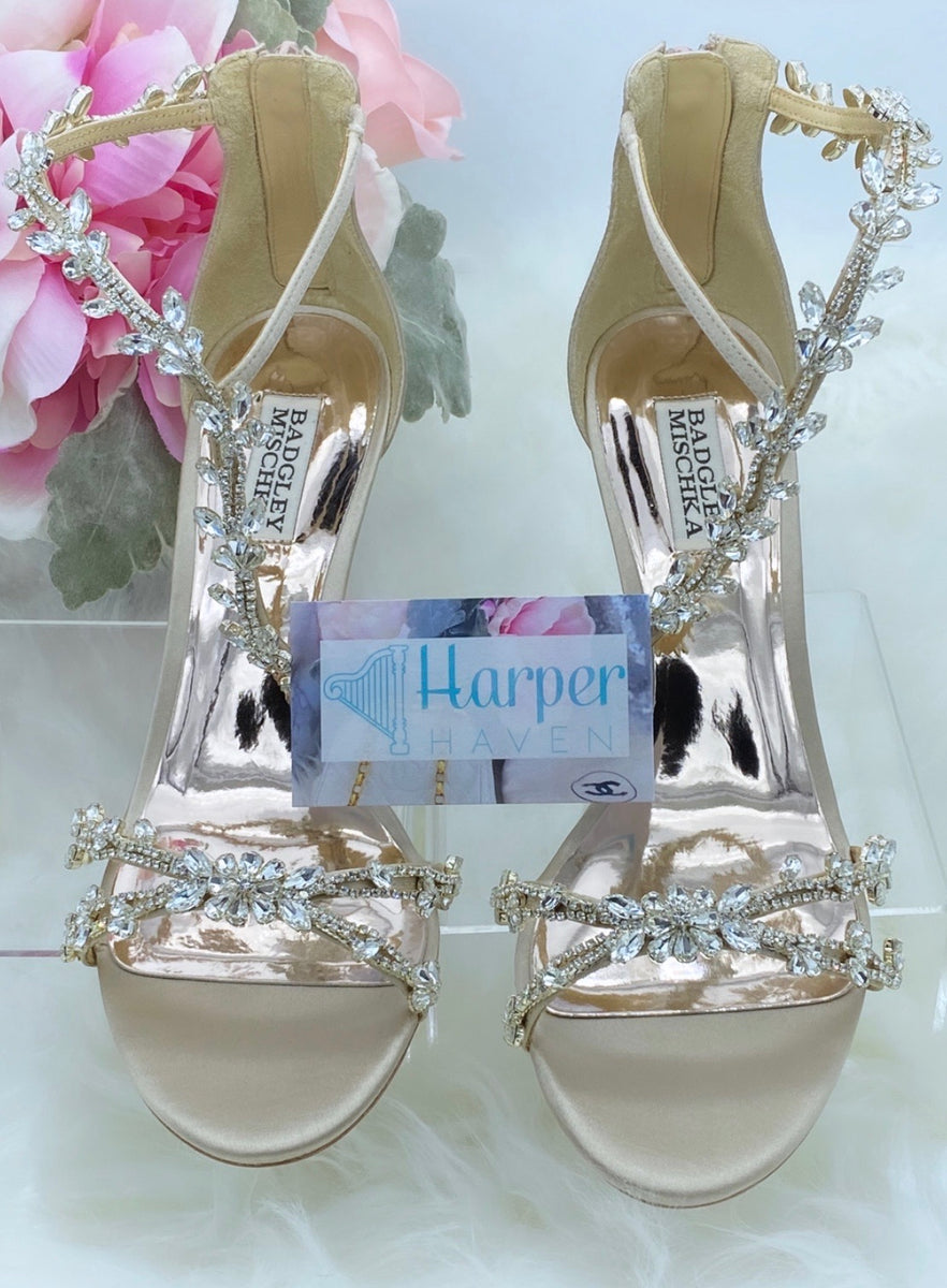 Badgley Mischka Feather Crystal Wedge Sandals – - Main Image