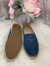 Load image into Gallery viewer, Prada Embroidered Logo Denim Espadrilles- Pre Loved💞
