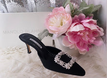 Load image into Gallery viewer, Manolo Blahnik Black Maysale Jewel Mule Size 39- BRAND NEW!
