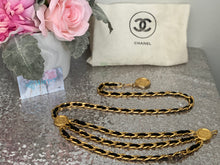 Load image into Gallery viewer, Chanel Vintage Gold and Black Leather Chain Coin Belt- Pre loved💕

