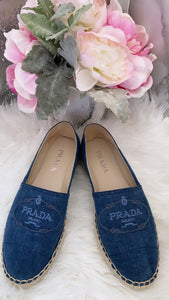Prada Embroidered Logo Denim Espadrilles- Pre Loved💞