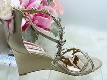 Load image into Gallery viewer, Badgley Mischka Feather Crystal Wedge Sandals
