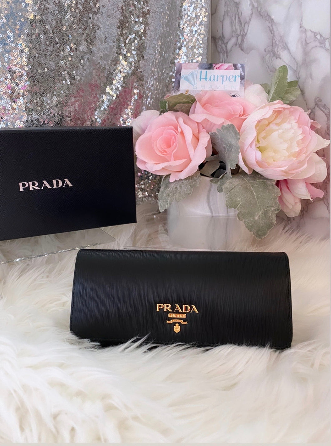 Prada Saffiano Leather Black Wallet- Gorgeous Red Interior - BRAND NEW!