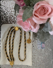 Load image into Gallery viewer, Chanel Vintage Gold and Black Leather Chain Coin Belt- Pre loved💕
