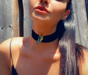YSL Necklace Choker in Silver and Black Velvet- Pre Loved💕⠀