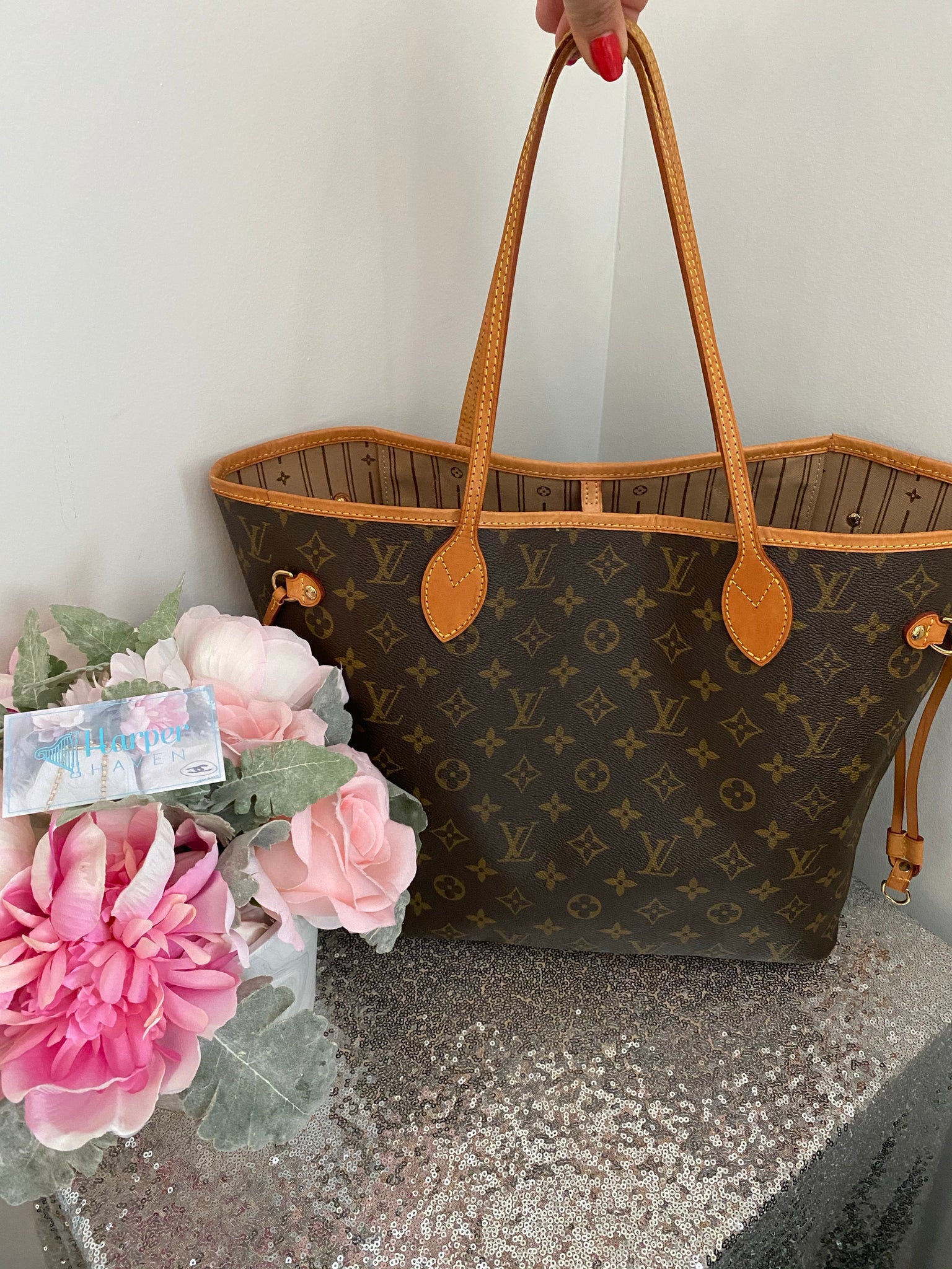 Louis Vuitton, Bags, Brand New Louis Vuitton Neverfull Mm In Monogram And  Peony