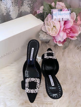 Load image into Gallery viewer, Manolo Blahnik Black Maysale Jewel Mule Size 39- BRAND NEW!

