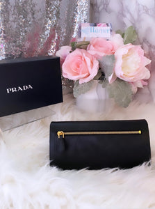 Prada Saffiano Leather Black Wallet- Gorgeous Red Interior - BRAND NEW!